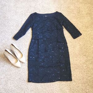 RN Studio By Ronnie Nicole Blue Sequim Quater Sleeve Dress